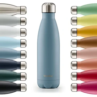 Afbeelding van Blumtal Thermosfles Met dubbele wand Thermosbeker Koffie, Thee en Koele dranken Travel Mug 1000ml Dove Grey Grijs Blauw