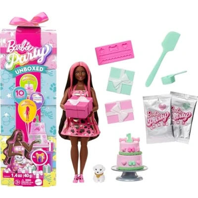 Afbeelding van Barbie Uitpakparty Dierenverjaardag Barbiepop met roze highlights