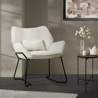Afbeelding van Woonkamer fauteuil Loungestoel Beige met rugkussen tot 120 kilogram Polyester hoes in linnenlook ML design