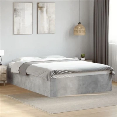 Afbeelding van vidaXL Bedframe bewerkt hout betongrijs 135x190 cm