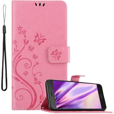 Afbeelding van Cadorabo Hoesje geschikt voor Huawei P9 LITE 2016 / G9 in BLOEMEN ROZE Beschermhoes bloemmotief met magnetische sluiting, standfunctie en kaartsleuven Book Case Cover Etui