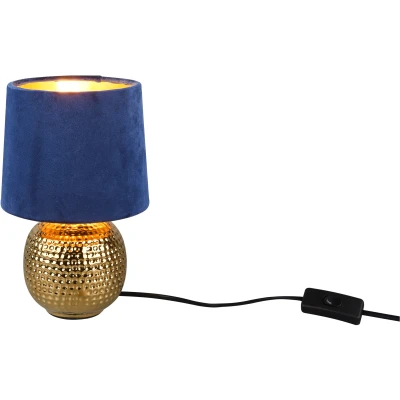 Afbeelding van REALITY SOPHIA Tafellamp Goud excl. 1x E14 40W Snoerschakelaar Blauwe kap