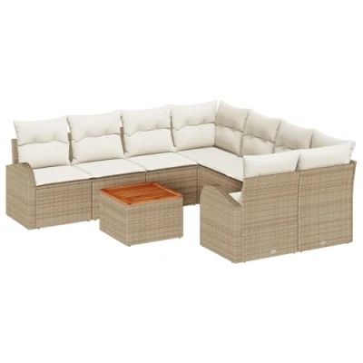 Afbeelding van vidaXL 9 Delige Tuin Sofa Set met Kussens Beige Poly Rattan Acacia