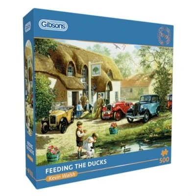 Afbeelding van Gibsons Feeding the Ducks Puzzel van 500 stukjes, mooi nostalgisch kleurrijk platteland, traditioneel, duurzaam, voor volwassenen en jongeren, 100% gerecycled bord, premium kwaliteit, geweldig cadeau