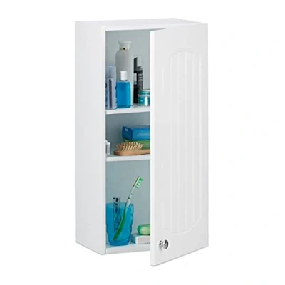 Afbeelding van Relaxdays badkamerkast hangend hangkast voor de badkamer lamellen wit hout