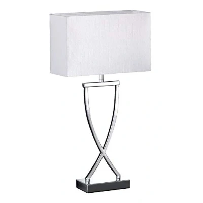 Afbeelding van ANNI Grote tafellamp chroom met witte stoffen kap hoogte 51 cm