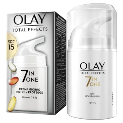 Afbeelding van Olay /Olaz Total Effects 7 in 1 gezichtscrème, hydraterend, met SPF15 en antioxidanten vitamine C B3, gevoed beschermde huid één stap, recyclebare doseerder doos, 50 ml
