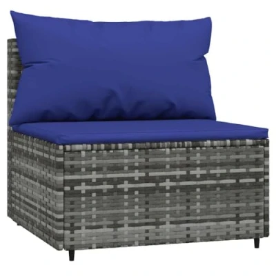 Afbeelding van Tuinmiddenbank met kussens poly rattan grijs