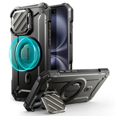 Afbeelding van SUPCASE UB Pro MagXT Hoesje Geschikt voor Apple iPhone 16 Back Cover met Camera Protector Kickstand Compatibel MagSafe Extra Bescherming Zwart