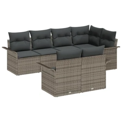 Afbeelding van vidaXL 7 delige Tuinbankset met Kussens Grijs Poly Rattan, 2 zits Tuinbank Opslag &amp; Rattan