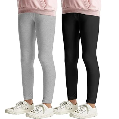 Afbeelding van L&amp;K II Basic Dancing Kids Leggings voor Meisjes Katoenen Zomer Fitness Capri Broek Effen Kleur 2708, 2 stuks zwart en grijs