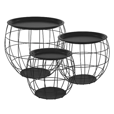 Afbeelding van Bijzettafel Set van 3 Zwart Metaal ML Design