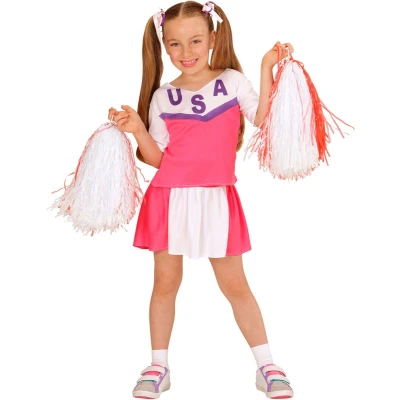 Afbeelding van WIDMANN Wit roze cheerleader kostuum voor meisjes 158 (11 13 jaar)