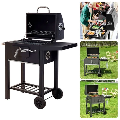 Afbeelding van Cheqo® Luxe Houtskool BBQ Houtskoolbarbecue Grillwagen met Thermometer en Voorraadrek Barbecue Wielen Zware Kwaliteit Houtskoolbrander As opvangbak 2 Ventilatieroosters