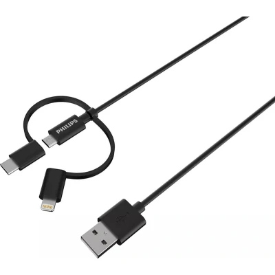 Afbeelding van PHILIPS DLC3104T/03 3 in 1 meervoudige oplaadkabel Apple iPhone Lightning USB C kabel micro Samsung 1,2 m zwart