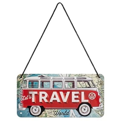 Afbeelding van Nostalgic Art Retro hangbord 10 x 20 cm VW Bulli Let&#039;s Travel The World Volkswagen Bus cadeau idee metaal vintage