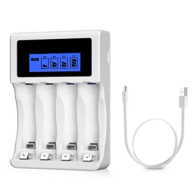 Afbeelding van BONAI Batterijlader 4 Slots LCD Acculader voor AA/AAA Ni MH CD Oplaadbare Batterijen
