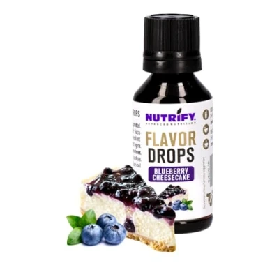 Afbeelding van NUTRIFY Flavour Drops Blueberry Cheesecake 30 ml Aromatische druppels meer smaak in levensmiddelen en dranken, suikervrij, vetvrij, veganistisch, calorievrij, kunstmatige kleurstoffen,