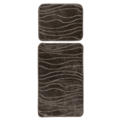 Afbeelding van Bari Badmat / Toiletmat Badkamer Set 2 Delig Wasbaar Anti slip Taupe Rechthoek Polyester 40x50 cm &amp; 50x80