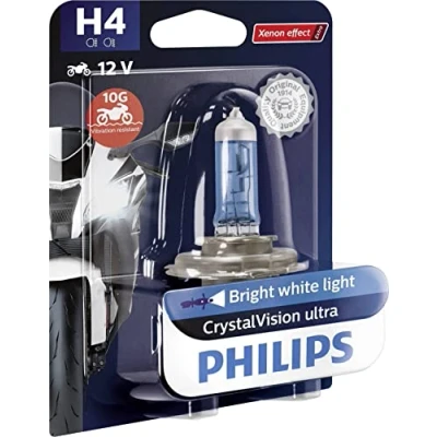 Image de Ampoule PHILIPS H4 CrystalVision Ultra Moto 12V/55W culot P43t 38 Blister 1pc