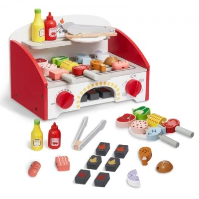 Image de VEVOR Ensemble de jouet BBQ pour enfant en bois feu carbone réaliste 26 PCS