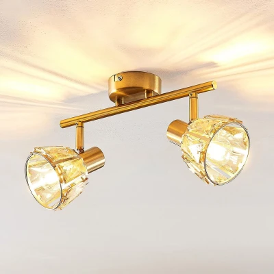 Afbeelding van Lindby plafondlamp 2lichts glas, staal H: 18 cm E14 helder, messing