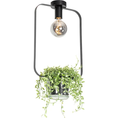 Afbeelding van QAZQA Moderne plafondlamp zwart met glas rechthoekig Roslini