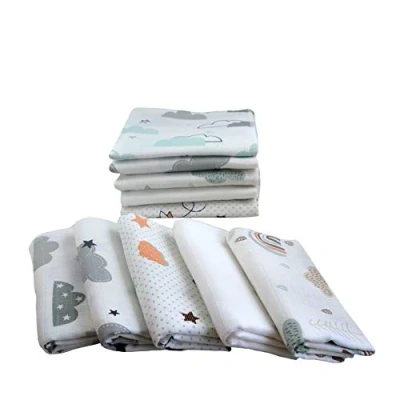 Afbeelding van Set van 10 mousseline doekjes, mix, babyhanddoeken, 80 x 70 cm, absorberend, Öko Tex gecertificeerd (set uniseks wolken)