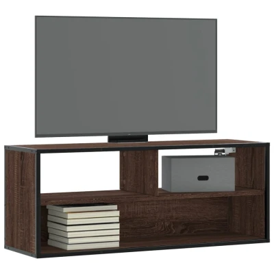Afbeelding van Tv meubel 100x31x39,5 cm bewerkt hout metaal bruin eikenkleurig