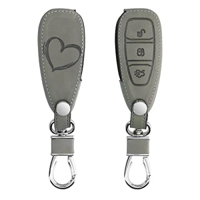 Afbeelding van kwmobile autosleutelhoes geschikt voor Ford 3 knops autosleutel Keyless Go beschermhoes van imitatieleer Brushed Hart design grijs