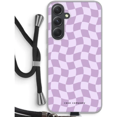 Afbeelding van Case Company® hoesje met Koord geschikt voor Samsung Galaxy A54 Grid Paars Telefoonhoesje Zwart Bescherming aan alle Kanten en Over de Schermrand