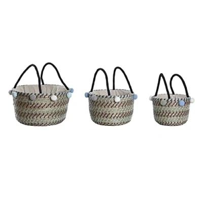 Afbeelding van Basket spelset DKD Home Decor Polyester Pompons 43 x cm Zeegras