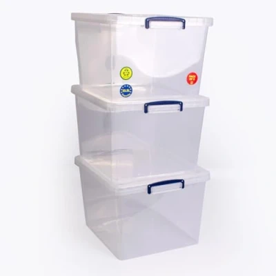 Afbeelding van Really Useful Box Opbergdozen van kunststof, 33,5 l, met deksel, 380 x 460 285 mm, transparant, 3 stuks
