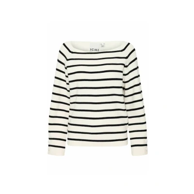 Afbeelding van ICHI Ihboston LS9 Trui, Dames, Maat: Large, Birch black stripe