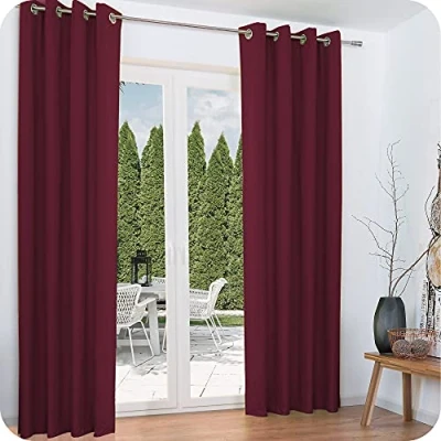 Afbeelding van Beautissu Set van 2 Isolerende Gordijnen met Ringen Amelie TO Thermische Kant en Klaar Verduisterend 140x245cm Bordeaux Koude Bescherming &amp; Warmte Isolerend