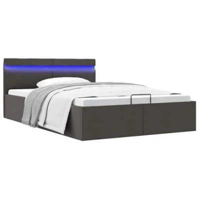 Afbeelding van vidaXL Bedframe met opbergruimte en LED stof donkergrijs 140x200 cm