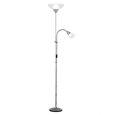 Image de Reality leuchten r4393 87 lampadaire/liseuse 1x e27 + e14 argent/vasques blanches