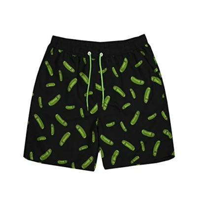Afbeelding van Rick AND MORTY Zwembroek voor heren Pickle volwassenen Trekkoord in de taille en zakken Zwart groene goederen, Zwart, L, zwart.