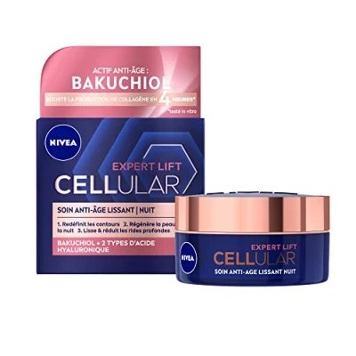 Afbeelding van NIVEA Cellular Expert Lift Nachtverzorging (1 x 50 ml), anti aging crème verrijkt met hyaluronzuur en bakuchiol, gezichtsverzorging voor dames alle huidtypes