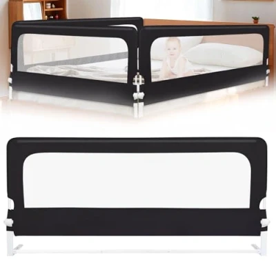Afbeelding van Barrière de Lit pour Les Tout Petits, réglable en Hauteur, Cadre métal Robuste Bébé Sécurité, Métallique Anti Chute, Black 200 * 70 26cm