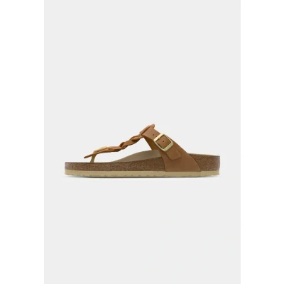 Afbeelding van Birkenstock Gizeh Braided FL Regular Pantoffels, Dames, Maat: 36, Cognac Leer
