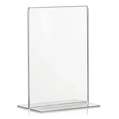 Afbeelding van DIN A6 reclamestandaard, prijsstandaard, T standaard in staand formaat, tafelstandaard van originele Plexiglas® platen