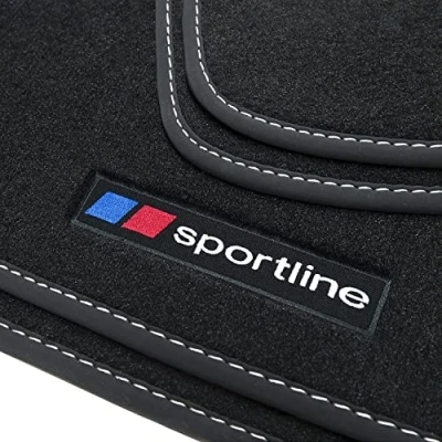 Afbeelding van teileplus24 F670 Sportline Design rubberen vloermatten voor BMW 1 serie E81/E88, naaien: zilver