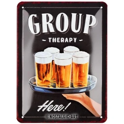 Afbeelding van Group Therapy. Metalen wandbord in reliëf 15 x 20 cm.