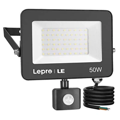 Afbeelding van LE LED spot met bewegingsmelder, superhelder schijnwerper, IP65 waterdichte 5000 Kelvin koudwit buitenspot voor tuinen, binnenplaatsen, garage, hotel, enz.