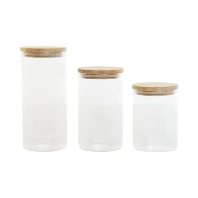 Afbeelding van Set van 3 Potjes Home ESPRIT Transparant Siliconen Bamboe Borosilicaatglas 10 x 22,3 cm