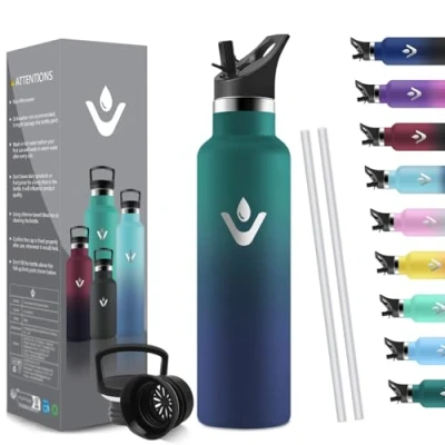 Image de HoneyHolly Gourde Isotherme 750 ML, Reutilizable Sin BPA, Bouteille Isotherme, Aislamiento Al Vacío de Doble Pared, Inox, avec Paille, d&#039;eau Metal para Adultos, Deporte, Oficina, Yoga