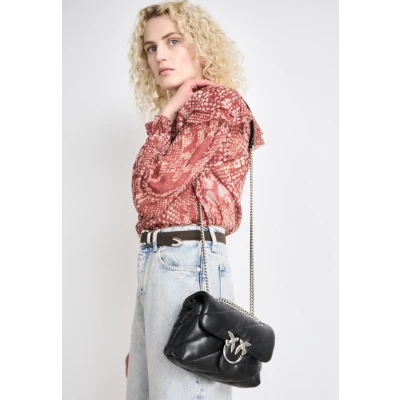 Afbeelding van Pinko LOVE PUFF MINI Schoudertas Black/old silvercoloured, Dames, Maat: One Size, silver coloured