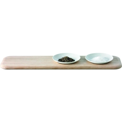 Afbeelding van LSA Dine Serveerschalen Met Houten Dienblad Set van 2 Stuks Wit