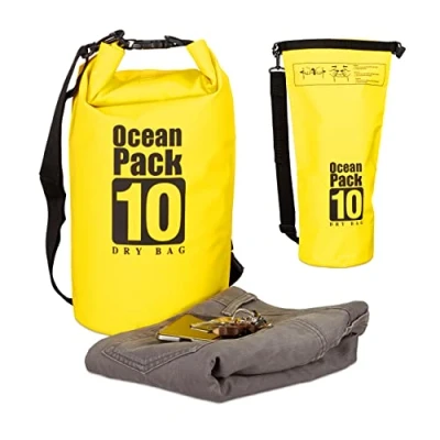 Afbeelding van Relaxdays Ocean Pack 10 Liter Dry Bag outdoor droogtas waterdichte tas tegen regen geel